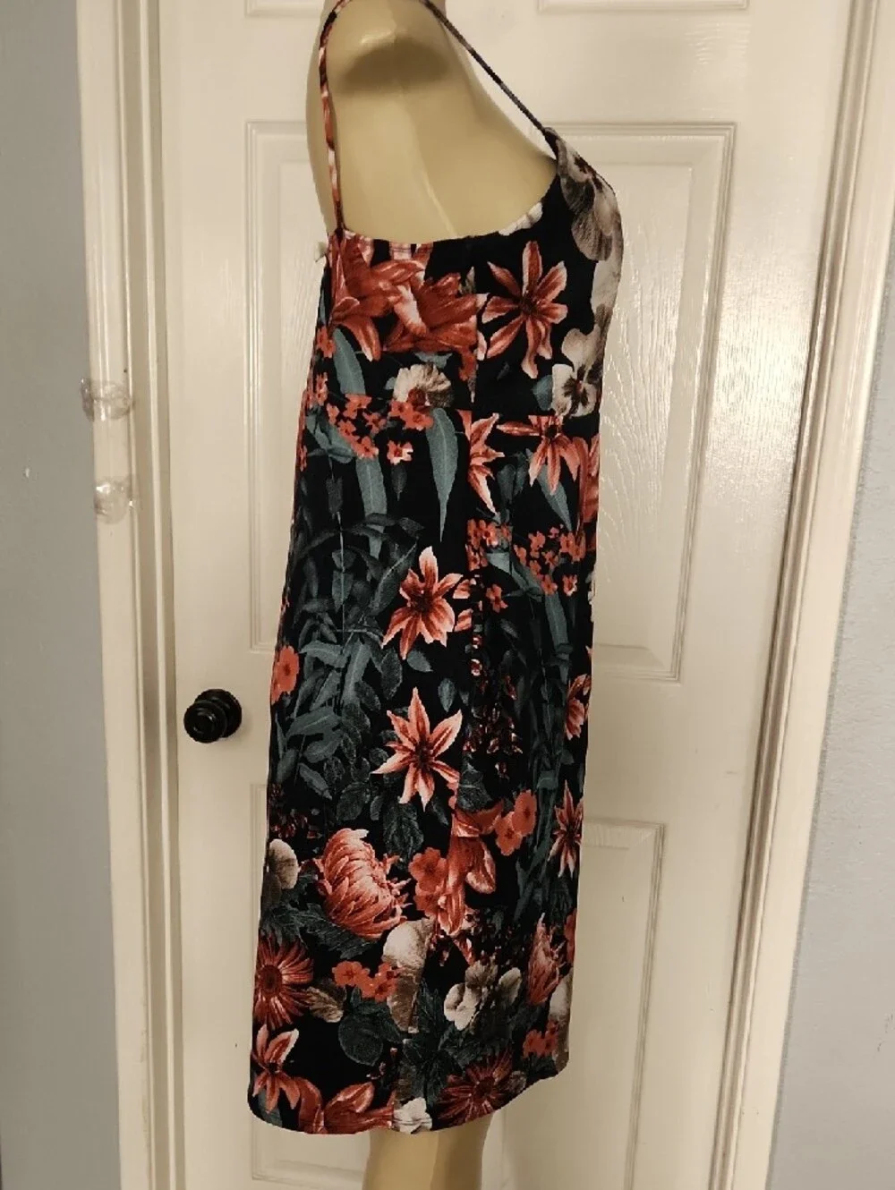 Pinkblush Black Midi Floral Sheath Dress with Coral & Cream Blooms Maternity - Picture 4 of 7